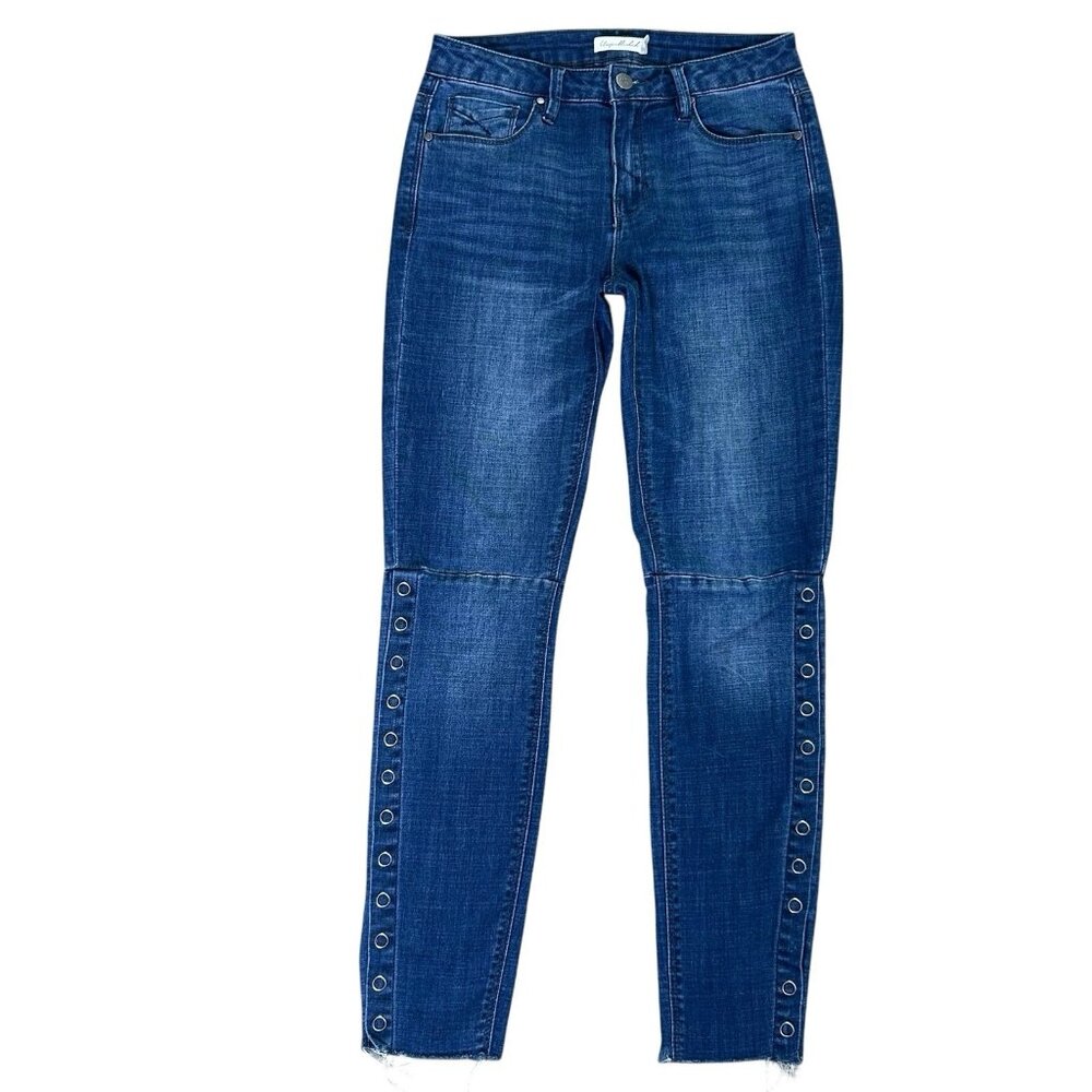 Unpublished Jeans Womens 26 Blue Stretch Snap Leg Frayed Hem Boho Festival Denim